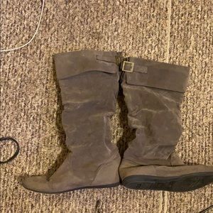 brown shine high boots